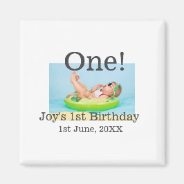 Een eerste verjaardag foto moderne naam datum toev magneet