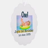 Een eerste verjaardag foto moderne naam datum toev ornament kaart (Rechts)