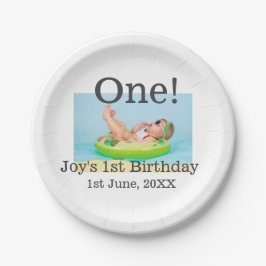 Een eerste verjaardag foto moderne naam datum toev papieren bordje