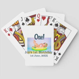 Een eerste verjaardag foto moderne naam datum toev pokerkaarten