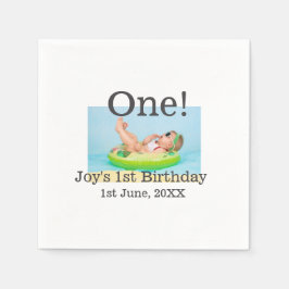 Een eerste verjaardag foto moderne naam datum toev servet