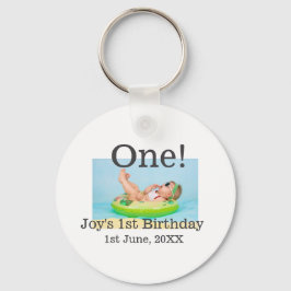 Een eerste verjaardag foto moderne naam datum toev sleutelhanger