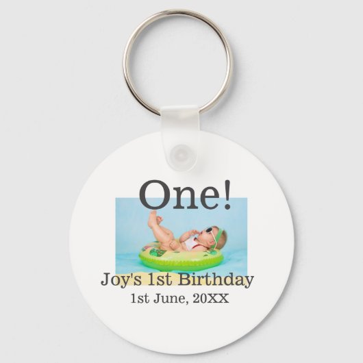 Een eerste verjaardag foto moderne naam datum toev sleutelhanger (Voorkant)
