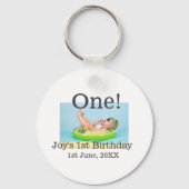 Een eerste verjaardag foto moderne naam datum toev sleutelhanger (Achterkant)