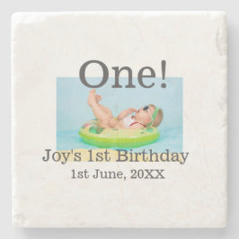 Een eerste verjaardag foto moderne naam datum toev stenen onderzetter