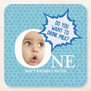 EEN eerste verjaardag jongen gepersonaliseerd Kartonnen Onderzetters