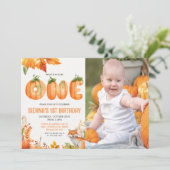 Een eerste verjaardag pompoen kaart (Staand voorkant)