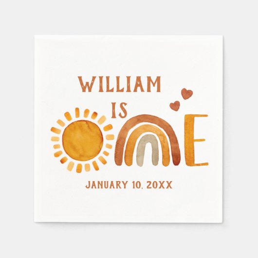 Een eerste verjaardag Waterverf Boho Rainbow en Su Servet (Voorkant)