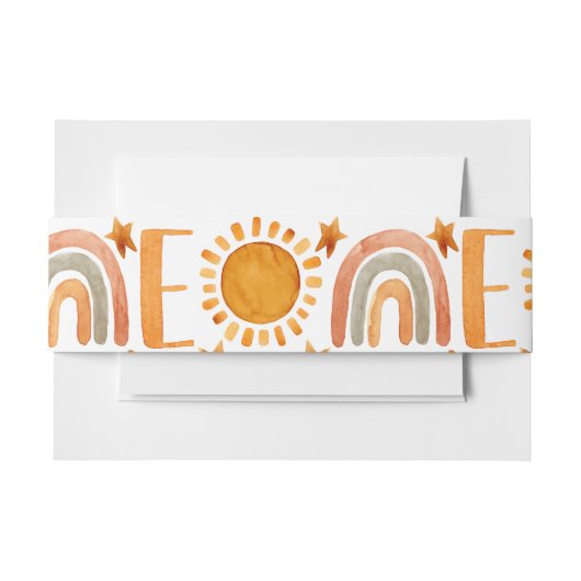 Een eerste verjaardag Waterverf Boho Rainbow en Su Uitnodigingen Wikkel (Voorkant Voorbeeld)