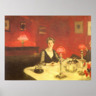 Een eettafel 's nachts door John Singer Sargent Poster
