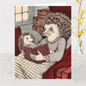 Een egel op een omslag die een boek leest kaart (Gele Bloem)