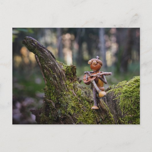 Een eikel elf gitarist in het bos. briefkaart (Voorkant)