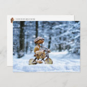 Een eikelelf fietst in de winter naar zijn werk briefkaart (Voorkant / Achterkant)