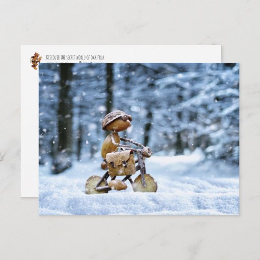 Een eikelelf fietst in de winter naar zijn werk briefkaart (Voorkant / Achterkant)
