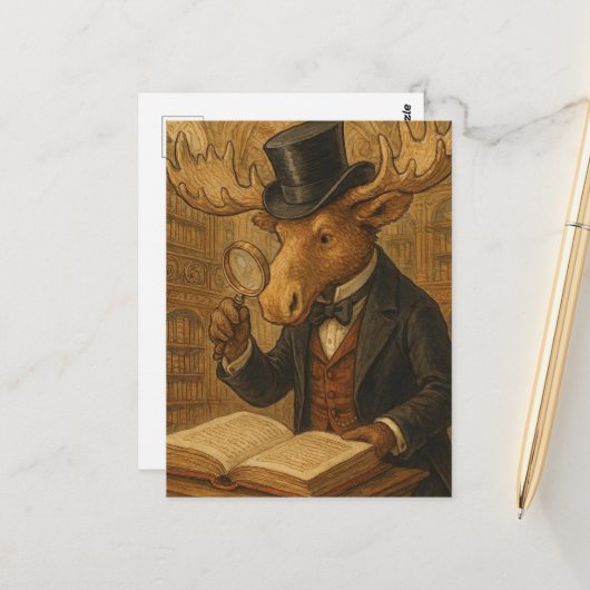 Een eland in een bibliotheek briefkaart (Voorkant / Achterkant in situ)