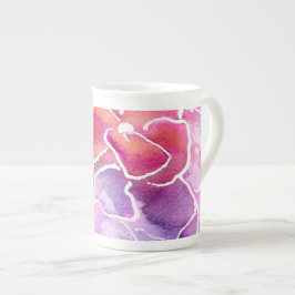 Een Elegant Floral Pink en Mauve Bone China Mok