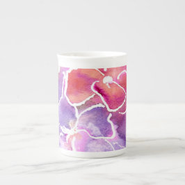 Een Elegant Floral Pink en Mauve Bone China Mok
