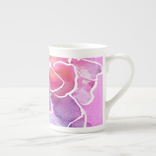 Een Elegant Floral Pink en Mauve Bone China Mok (Rechts)