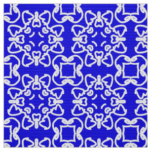 Een elegant geometrisch blauw & wit stoffenpatroon stof