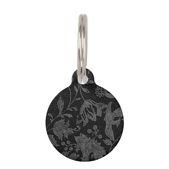 Een elegant gotisch  zwart floreel patroon huisdierpenning (Voorkant)