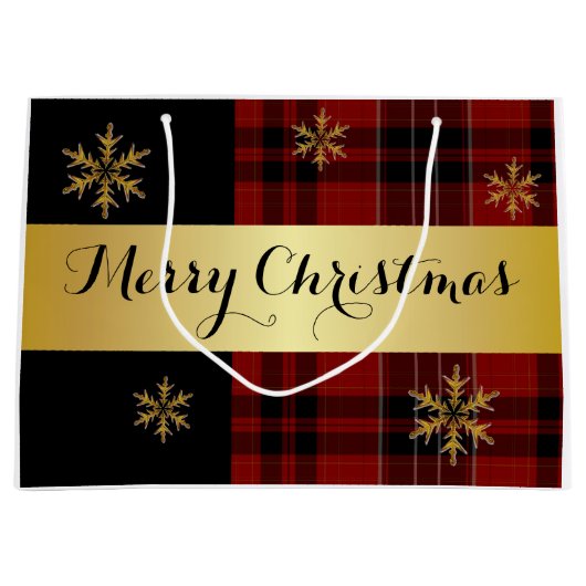 Een elegant goud met geplakt kerstfeest groot cadeauzakje (Voorkant)