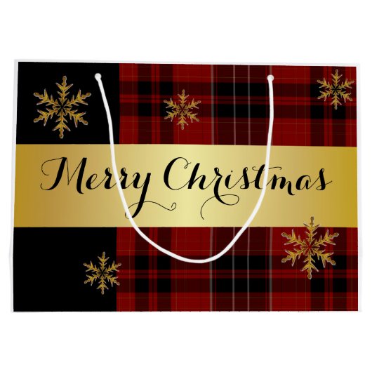 Een elegant goud met geplakt kerstfeest groot cadeauzakje (Achterkant)