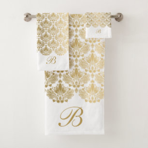 Een elegant gouden wit bloemendamast patroon bad handdoek