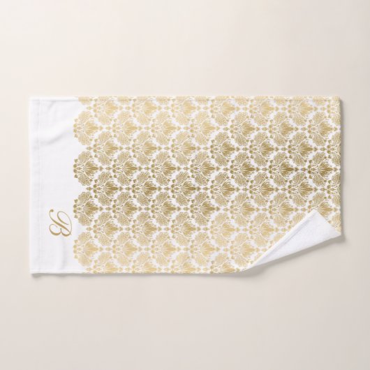 Een elegant gouden wit bloemendamast patroon bad handdoek (Handdoek)