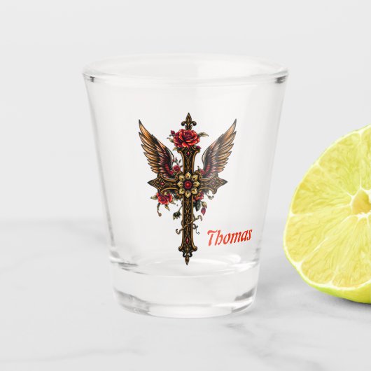 Een elegant kruis shot glas (Voorkant)