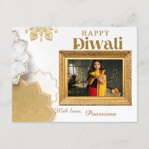 Een elegant wit en goud diwali groeten briefkaart