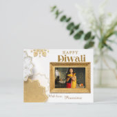 Een elegant wit en goud diwali groeten briefkaart (Staand voorkant)