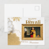 Een elegant wit en goud diwali groeten briefkaart (Voorkant / Achterkant)