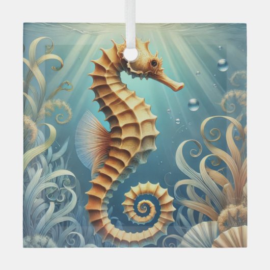Een elegant zeepaardje dat onder water zwemt glas ornament (Voorkant)