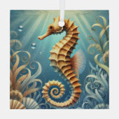 Een elegant zeepaardje dat onder water zwemt glas ornament (Achterkant)