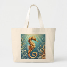 Een elegant zeepaardje dat onder water zwemt grote tote bag