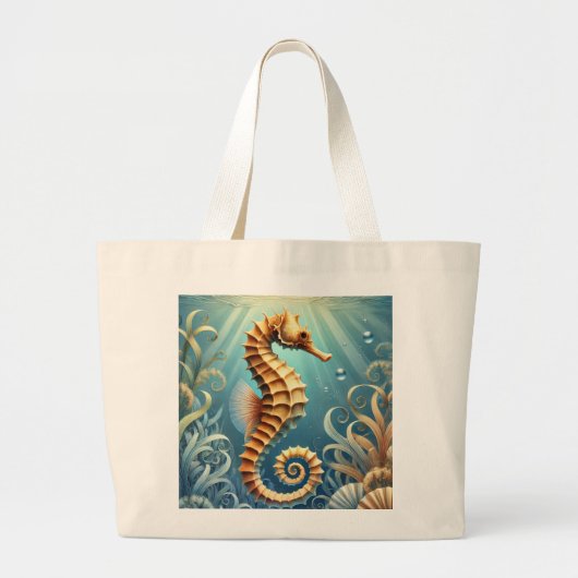 Een elegant zeepaardje dat onder water zwemt grote tote bag (Voorkant)