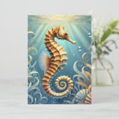 Een elegant zeepaardje dat onder water zwemt save the date (Staand voorkant)