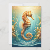 Een elegant zeepaardje dat onder water zwemt save the date (Achterkant)