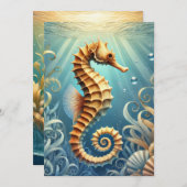 Een elegant zeepaardje dat onder water zwemt save the date (Voorkant / Achterkant)