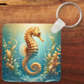 Een elegant zeepaardje dat onder water zwemt sleutelhanger (Achterkant)