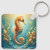Een elegant zeepaardje dat onder water zwemt sleutelhanger (Achterkant)