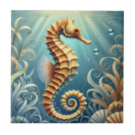 Een elegant zeepaardje dat onder water zwemt tegeltje