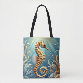 Een elegant zeepaardje dat onder water zwemt tote bag