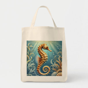 Een elegant zeepaardje dat onder water zwemt tote bag