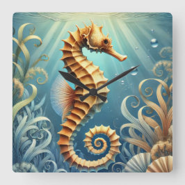 Een elegant zeepaardje dat onder water zwemt vierkante klok