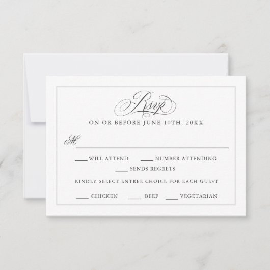 Een Elegante Affaire Bruiloft RSVP met Entree Keuz (Voorkant)