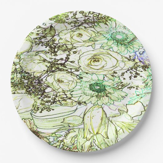 Een elegante groene kleur klassiek design papier p papieren bordje (Voorkant)