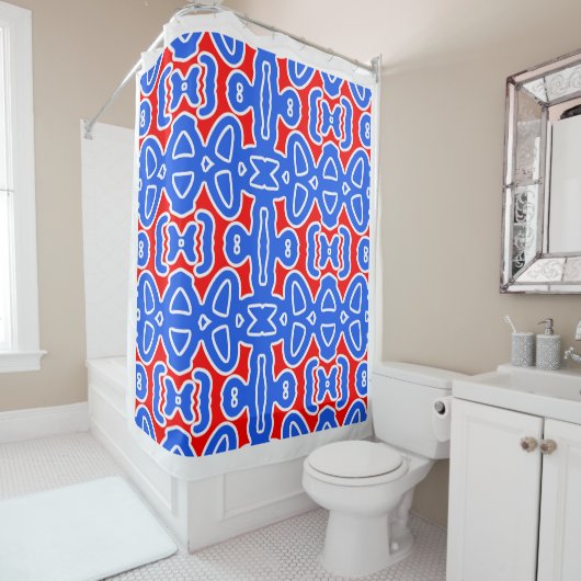 Een elegante naadloze blauw rood klassieke design  douchegordijn (In situ)