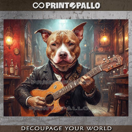 Een elegante Pitbull die gitaar speelt in een café Tissuepapier