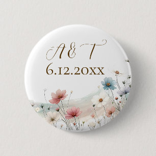 Een elegante Waterverf Wildflowers trouwdatum Ronde Button 5,7 Cm